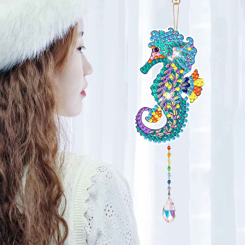 Suncatcher Double Sided Crystal Painting Ornaments for Windows Decor (Seahorse)