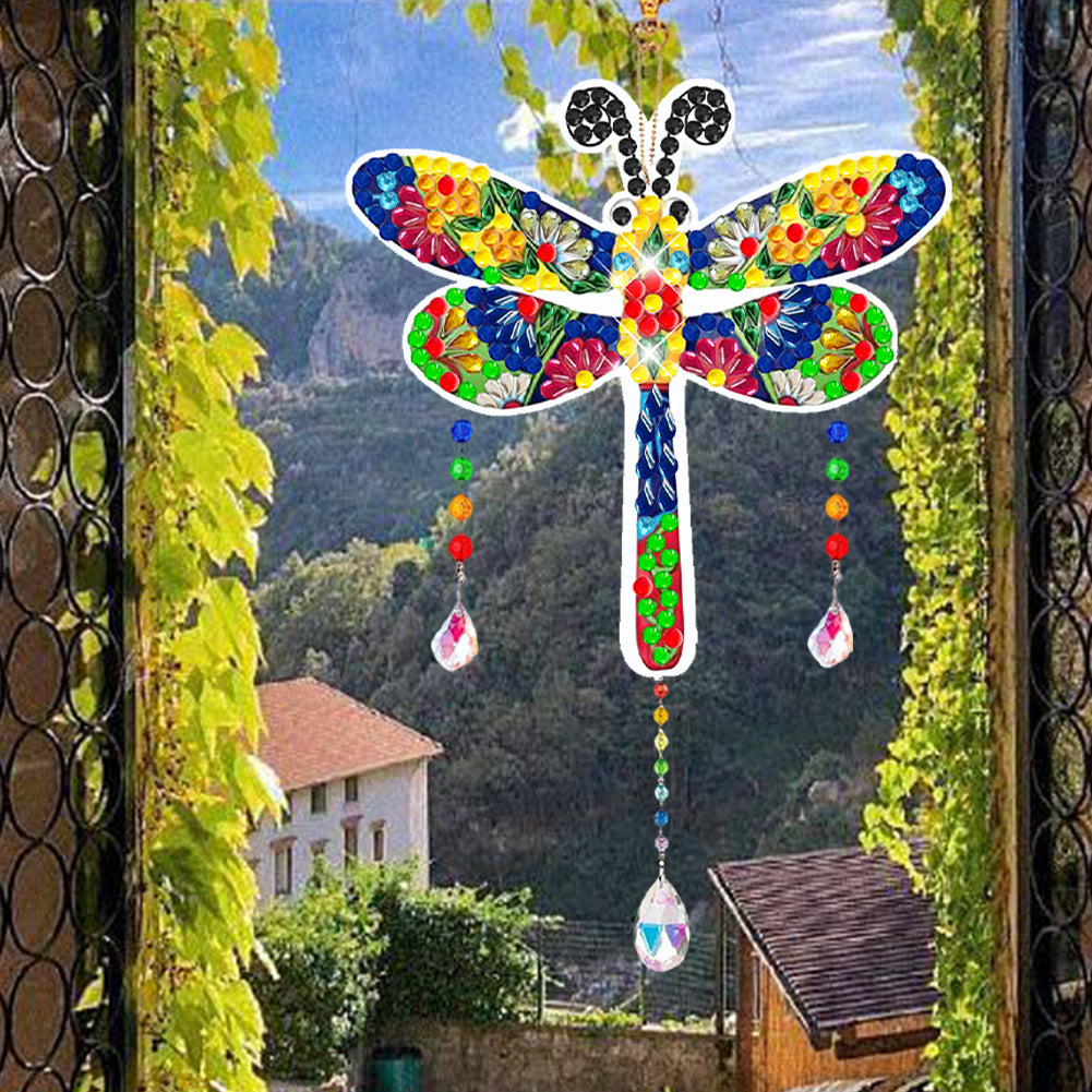 Suncatcher Double Sided Crystal Painting Ornaments for Windows Decor (Dragonfly)