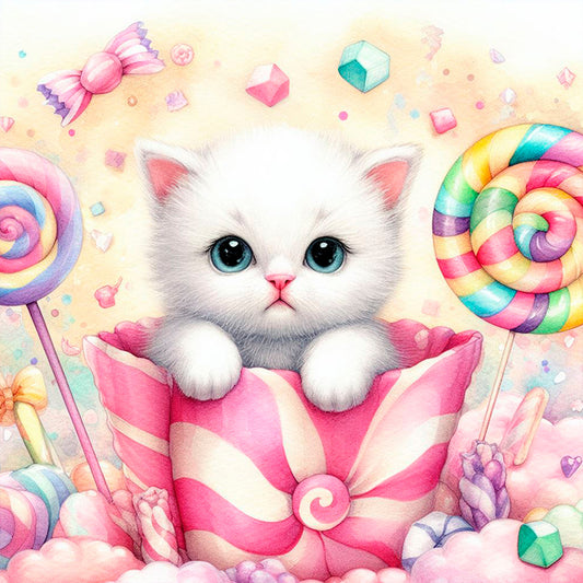 Candy Kitten - Full Round Drill Diamond Painting 30*30CM