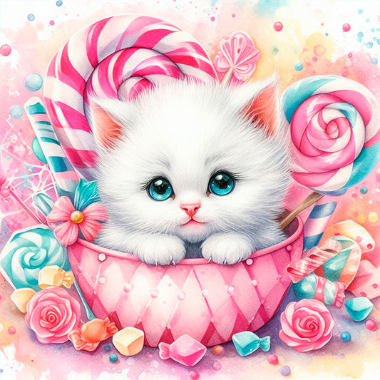 Candy Kitten - Full Round Drill Diamond Painting 30*30CM