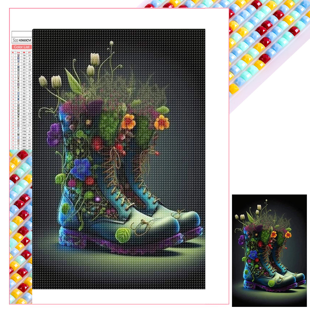 Flowers And Boots - Full Square Drill Diamond Painting 40*60CM