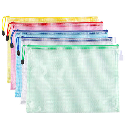 5pcs Mesh Zipper Bag Cross Stitch Mesh Zipper Pouch 17.13x12.01in(Colour Random)