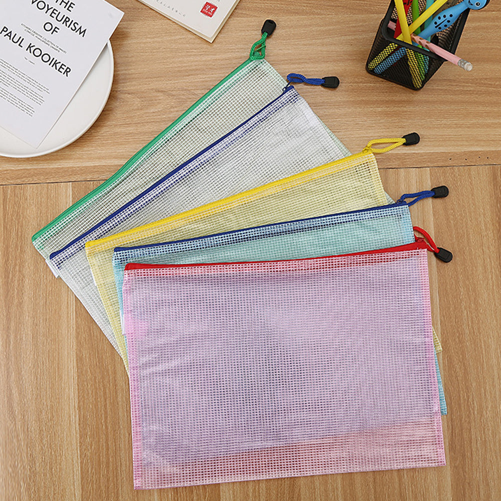 5pcs Mesh Zipper Bag Cross Stitch Mesh Zipper Pouch 17.13x12.01in(Colour Random)