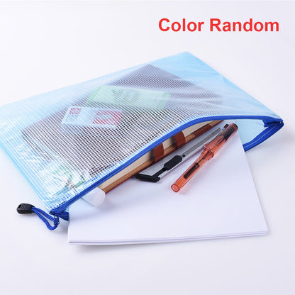 5pcs Mesh Zipper Bag Cross Stitch Mesh Zipper Pouch 17.13x12.01in(Colour Random)