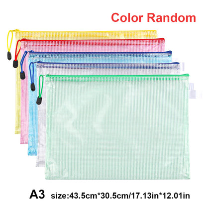 5pcs Mesh Zipper Bag Cross Stitch Mesh Zipper Pouch 17.13x12.01in(Colour Random)