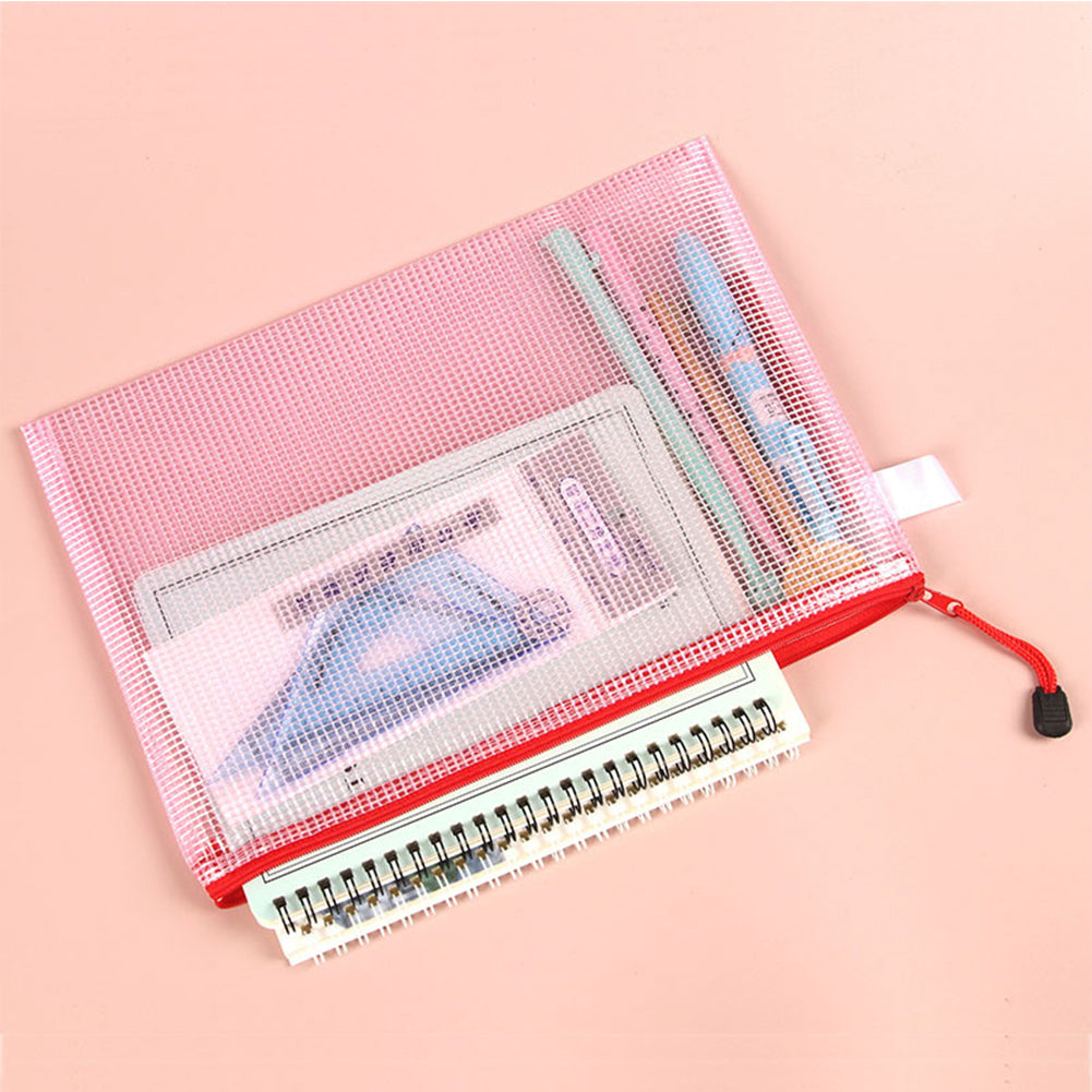 5pcs Mesh Zipper Bag Cross Stitch Mesh Zipper Pouch 13.19x9.45in (5 Colours)
