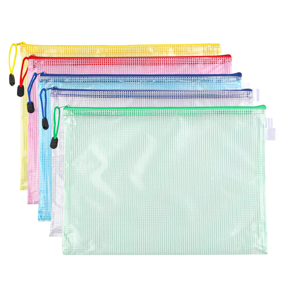 5pcs Mesh Zipper Bag Cross Stitch Mesh Zipper Pouch 15.35x11.02in(Colour Random)