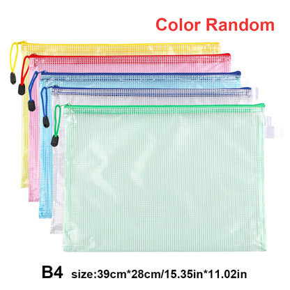 5pcs Mesh Zipper Bag Cross Stitch Mesh Zipper Pouch 15.35x11.02in(Colour Random)