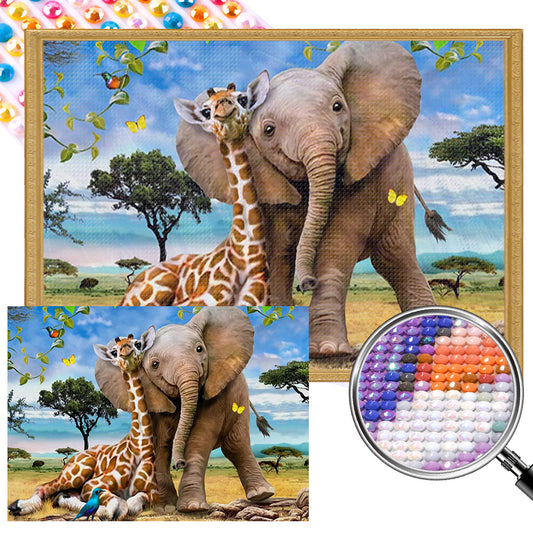 Giraffe And Elephant - Full AB Round Drill Diamond Painting 70*50CM