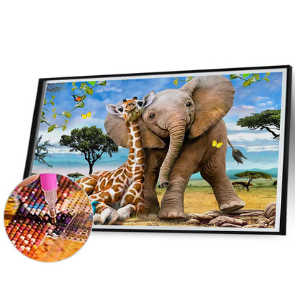 Giraffe And Elephant - Full AB Round Drill Diamond Painting 70*50CM
