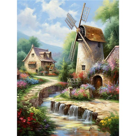 River Windmill - 11CT Stamped Cross Stitch 50*65CM