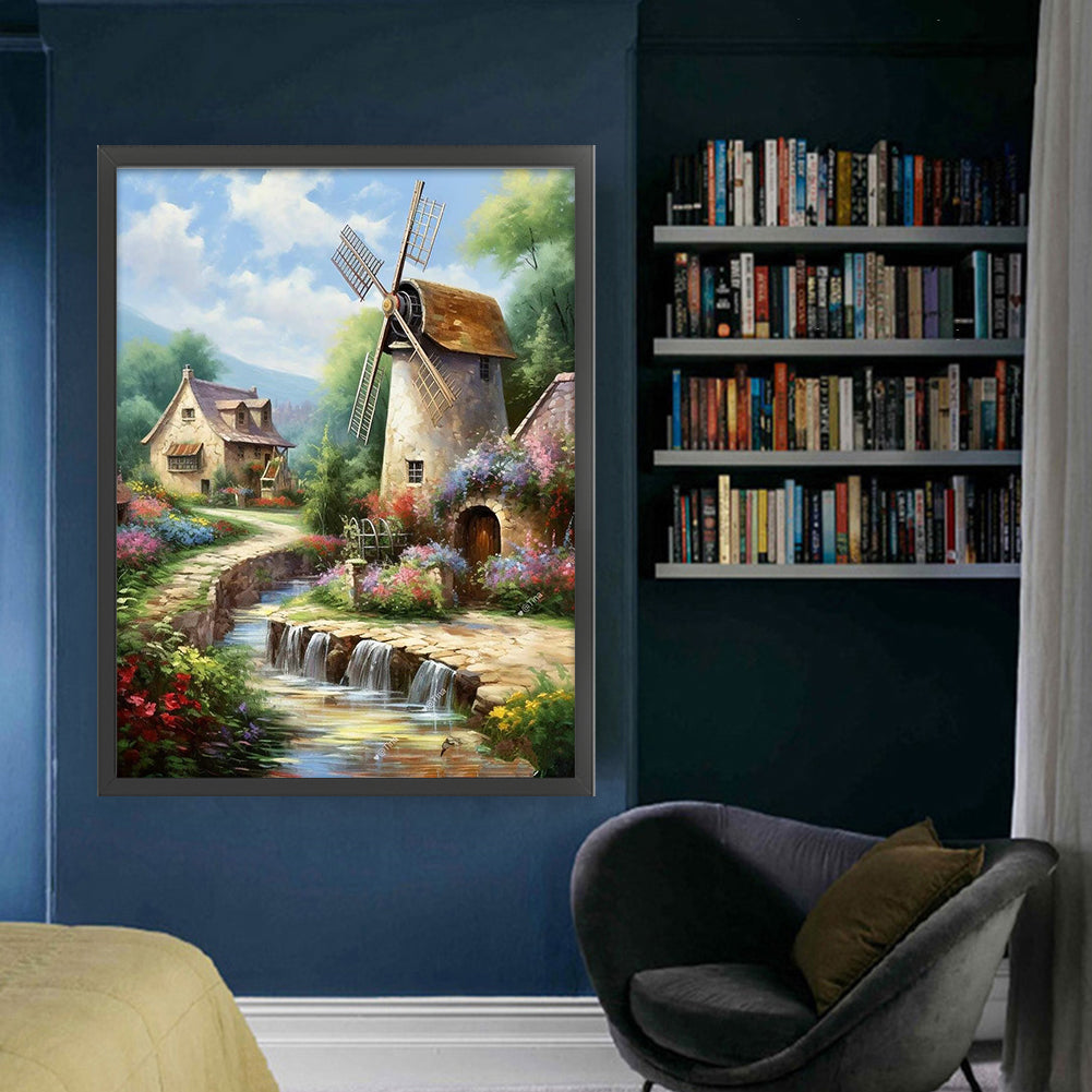 River Windmill - 11CT Stamped Cross Stitch 50*65CM