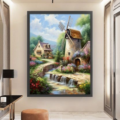 River Windmill - 11CT Stamped Cross Stitch 50*65CM