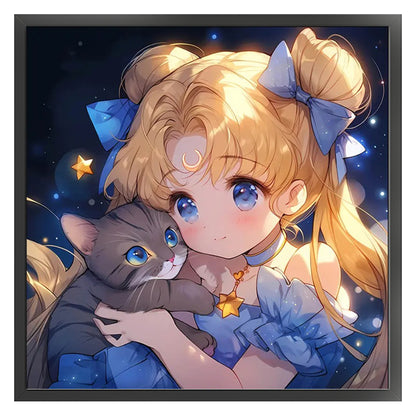 Sailor Moon And Cat - 14CT Stamped Cross Stitch 40*40CM