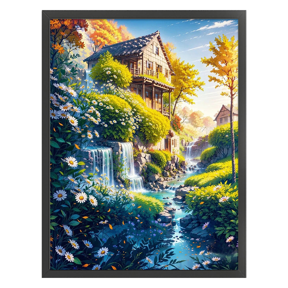 Landscape And Flower House - 14CT Stamped Cross Stitch 50*65CM