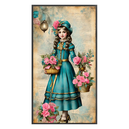 Retro Poster - Girl And Flowers - 14CT Stamped Cross Stitch 40*70CM