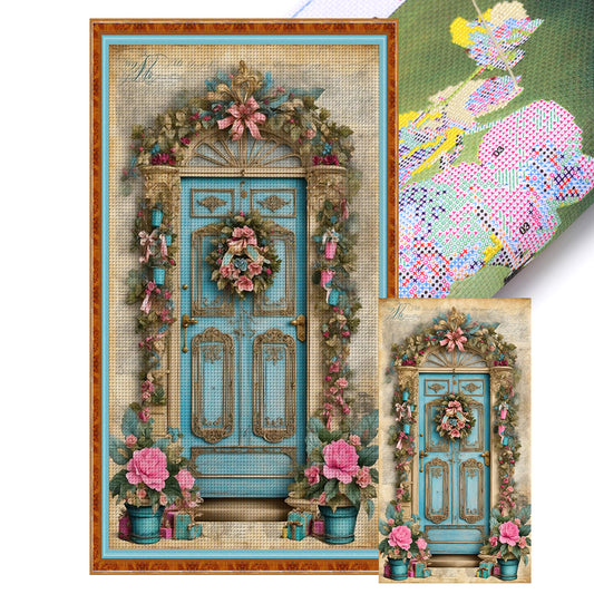 Retro Poster - Flowers At The Door - 14CT Stamped Cross Stitch 40*70CM