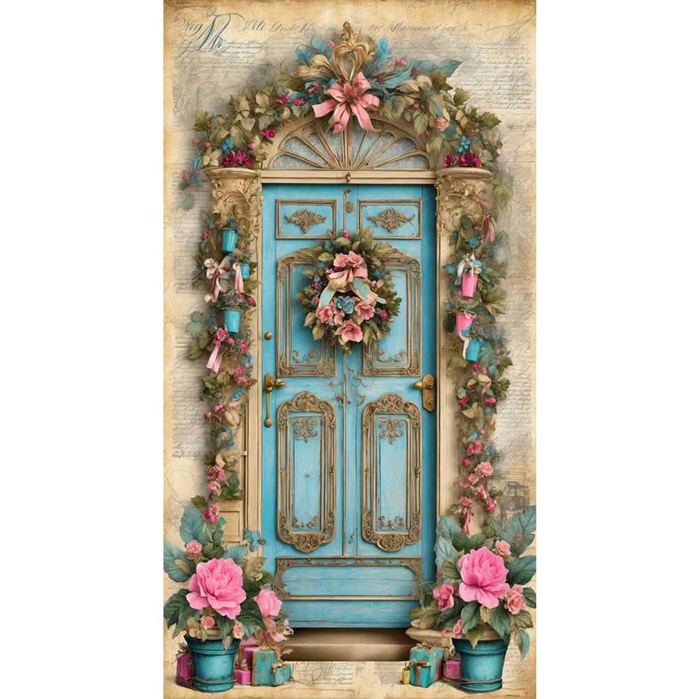 Retro Poster - Flowers At The Door - 14CT Stamped Cross Stitch 40*70CM