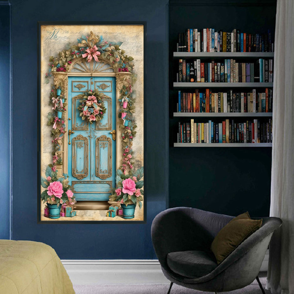 Retro Poster - Flowers At The Door - 14CT Stamped Cross Stitch 40*70CM