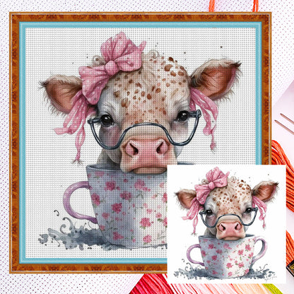 Cow On Teacup - 11CT Counted Cross Stitch 40*40CM