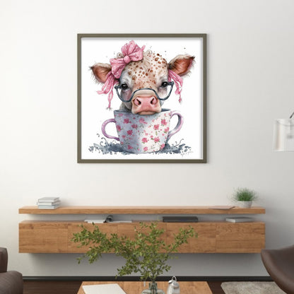 Cow On Teacup - 11CT Counted Cross Stitch 40*40CM