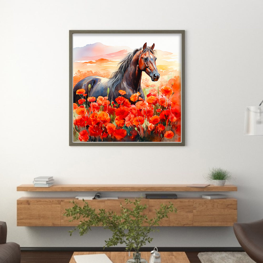 Poppy And Horse - 11CT Counted Cross Stitch 40*40CM