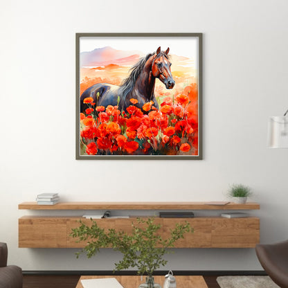 Poppy And Horse - 11CT Counted Cross Stitch 40*40CM