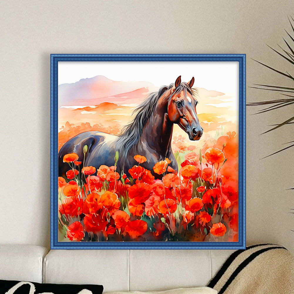 Poppy And Horse - 11CT Counted Cross Stitch 40*40CM