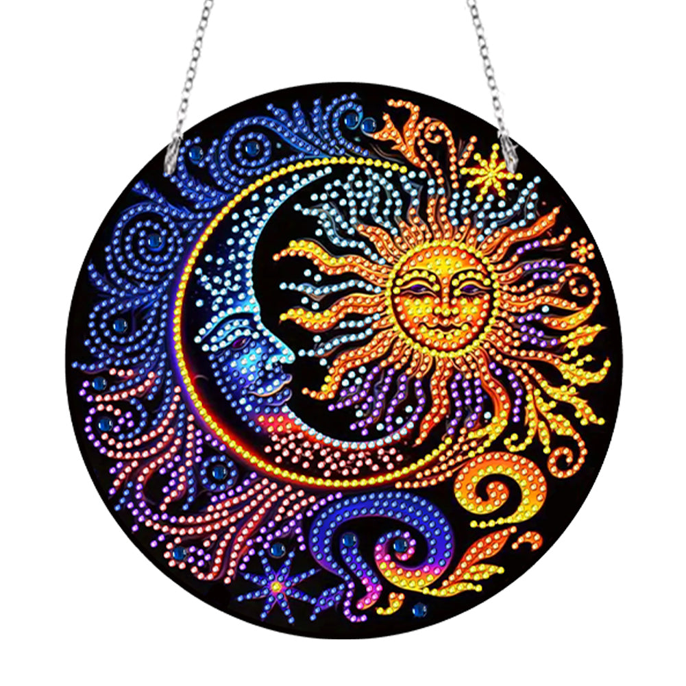 Sun Moon Single-Sided Diamond Painting Hanging Pendant for Window Decor 20x20cm