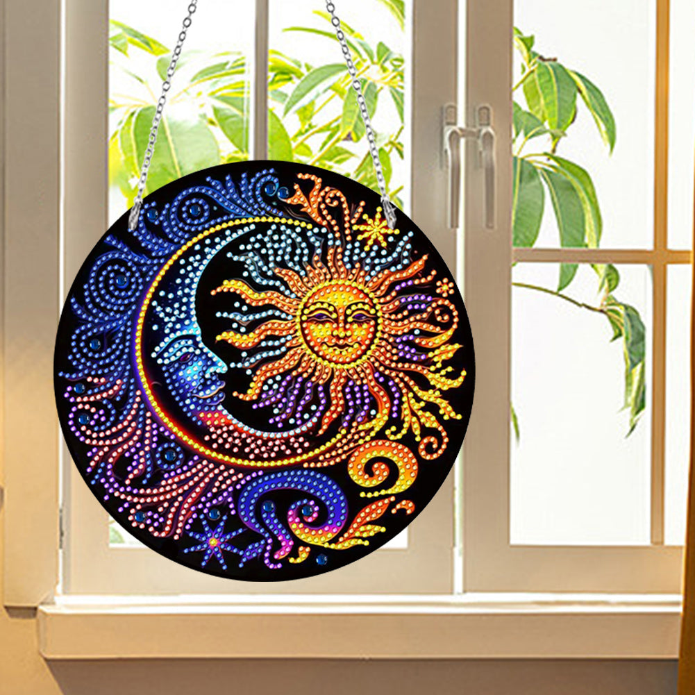 Sun Moon Single-Sided Diamond Painting Hanging Pendant for Window Decor 20x20cm