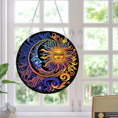 Sun Moon Single-Sided Diamond Painting Hanging Pendant for Window Decor 20x20cm