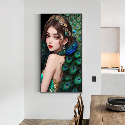 Peacock Girl - Full Round Drill Diamond Painting 40*70CM
