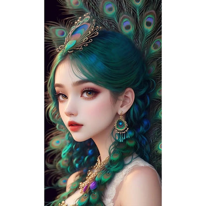 Peacock Girl - Full Round Drill Diamond Painting 40*70CM