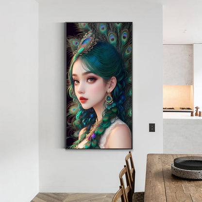 Peacock Girl - Full Round Drill Diamond Painting 40*70CM