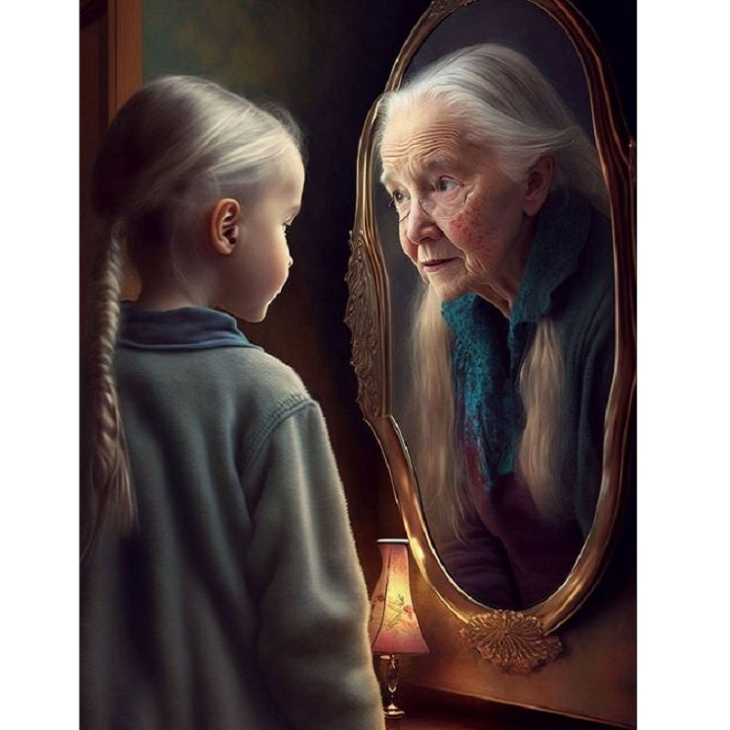 Girl Looking In Mirror - Full Square Drill Diamond Painting 40*50CM