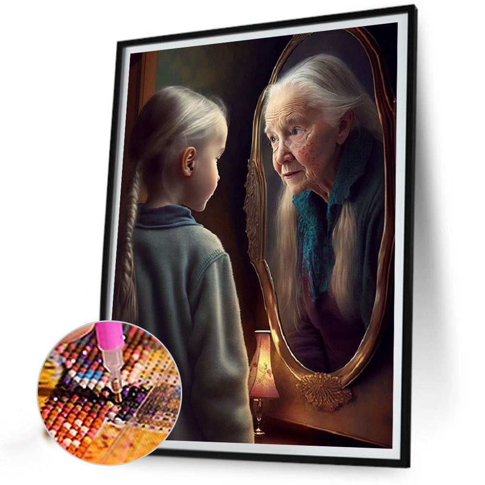 Girl Looking In Mirror - Full Square Drill Diamond Painting 40*50CM