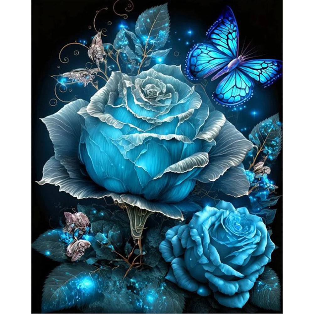 Blue Fantasy Rose - Full AB Round Drill Diamond Painting 40*50CM