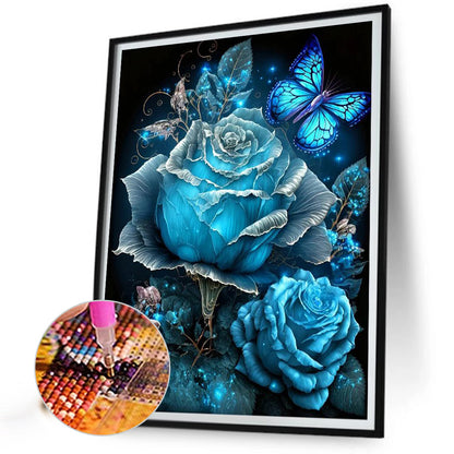 Blue Fantasy Rose - Full AB Round Drill Diamond Painting 40*50CM