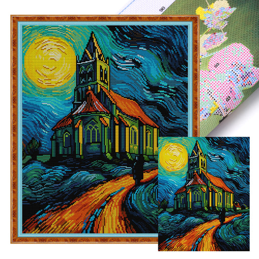 Van Gogh Style Church - 14CT Stamped Cross Stitch 36*48CM(Joy Sunday)