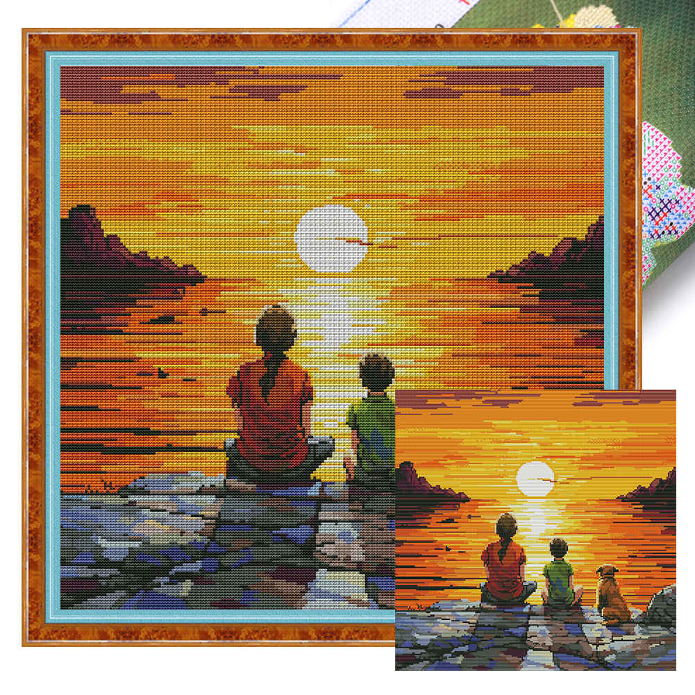 Watching The Sunrise At Sea - 14CT Stamped Cross Stitch 44*44CM(Joy Sunday)