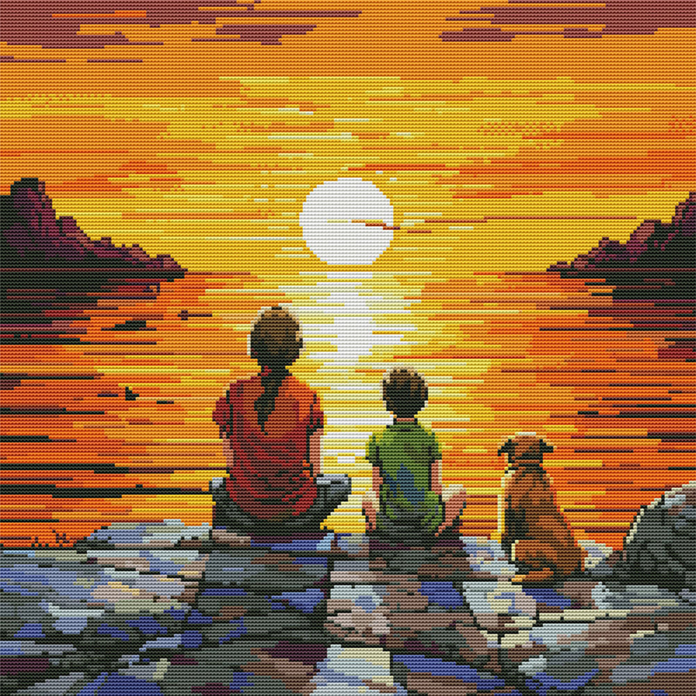 Watching The Sunrise At Sea - 14CT Stamped Cross Stitch 44*44CM(Joy Sunday)