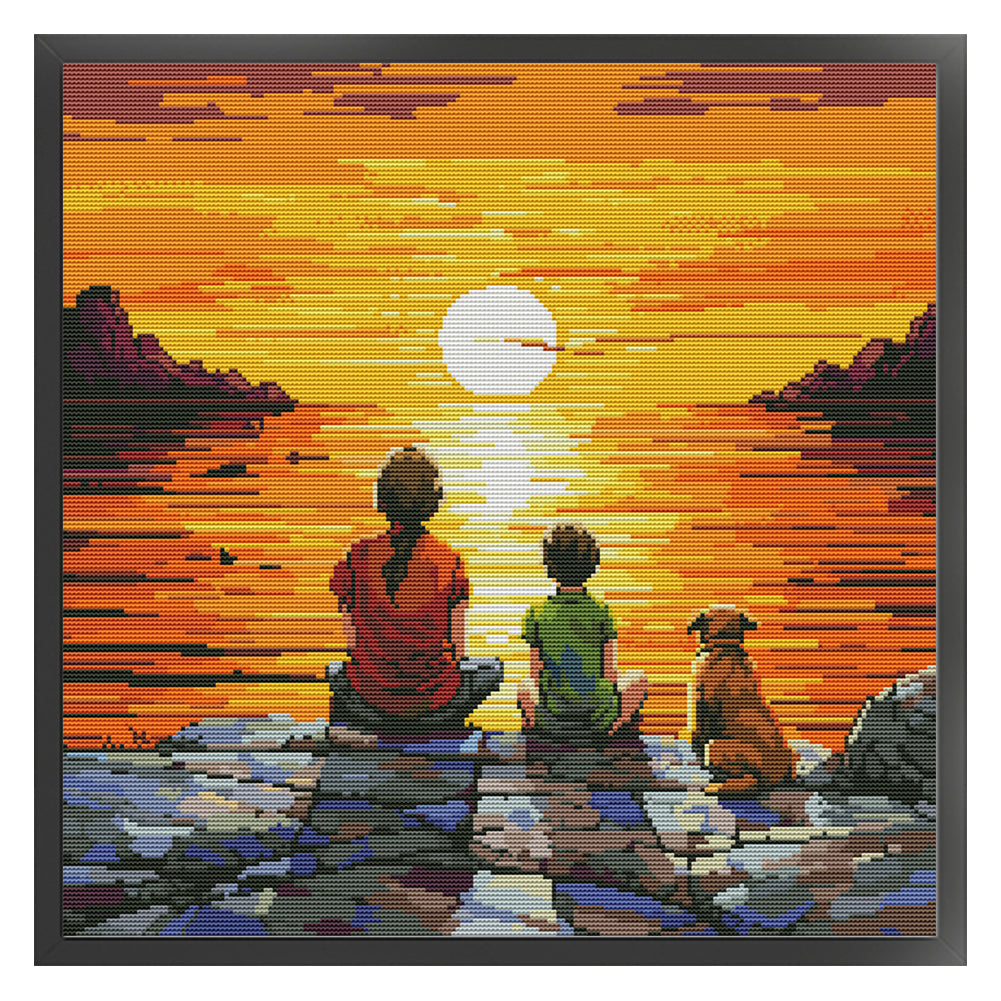 Watching The Sunrise At Sea - 14CT Stamped Cross Stitch 44*44CM(Joy Sunday)