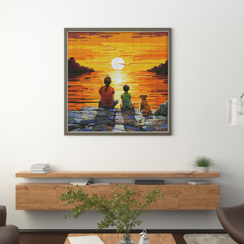 Watching The Sunrise At Sea - 14CT Stamped Cross Stitch 44*44CM(Joy Sunday)