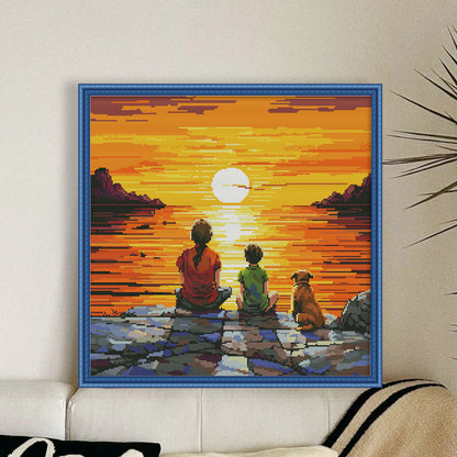 Watching The Sunrise At Sea - 14CT Stamped Cross Stitch 44*44CM(Joy Sunday)