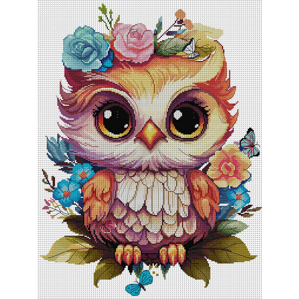 Flowers And Owls - 14CT Stamped Cross Stitch 43*55CM(Joy Sunday)