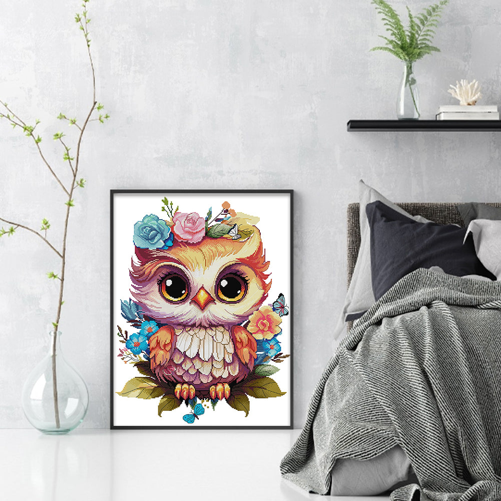 Flowers And Owls - 14CT Stamped Cross Stitch 43*55CM(Joy Sunday)