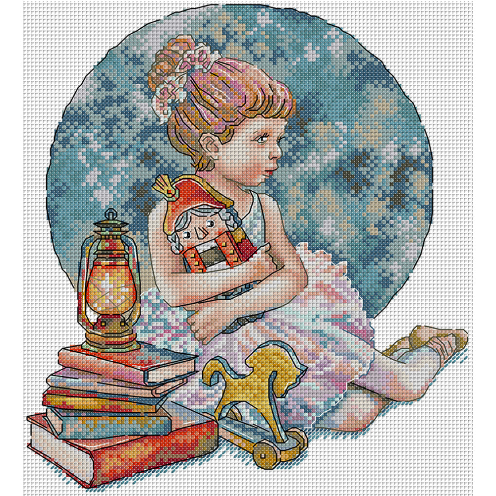 Girl And Nutcracker - 14CT Stamped Cross Stitch 28*31CM(Joy Sunday)