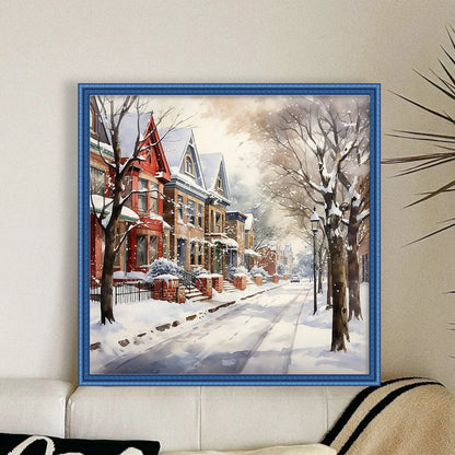 Street Snow Scene - 14CT Stamped Cross Stitch 50*50CM