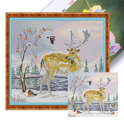 Deer And Bird - 14CT Stamped Cross Stitch 35*30CM(Joy Sunday)