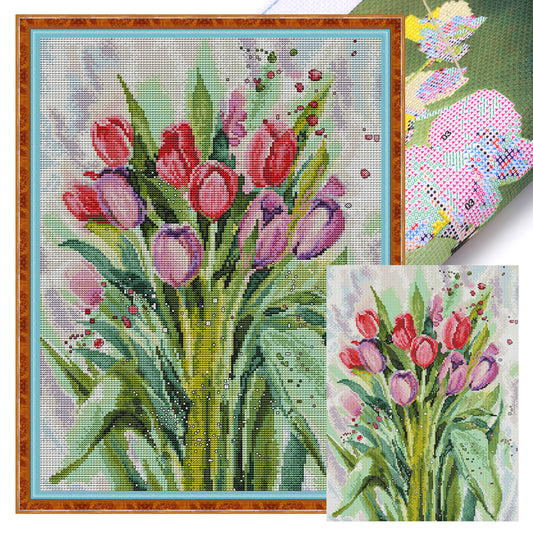 Watercolor Tulips - 14CT Stamped Cross Stitch 34*44CM(Joy Sunday)